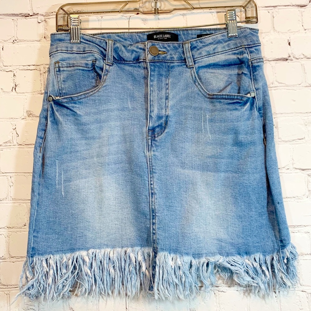 Black Label jeans denim skirt fringe